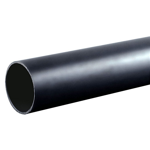 Black plain-ended pipe, 3 meters long and 32mm in diameter, made of durable plastic, featuring a smooth surface and push-fit design for easy installation.