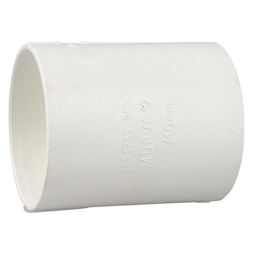 White 50mm double socket waste fitting made of durable PVC, featuring smooth surfaces and clear markings for easy identification and installation.
