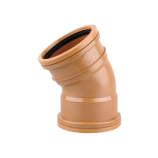 Brown Osma 30° double socket bend made of durable plastic, measuring 75 x 160mm, featuring a smooth curved design for effective drainage connections.