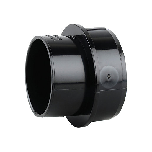 Black OsmaSoil 2S299B ring seal/solvent weld boss adaptor, featuring a smooth finish and a 110 x 40mm size, designed for durable plumbing connections.