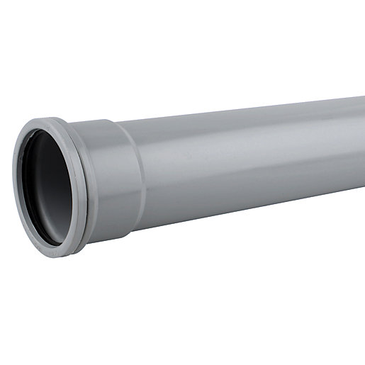 Grey 82mm socketed pipe made of durable plastic, featuring a smooth finish and a socketed end for secure connections, measuring 3 meters in length.