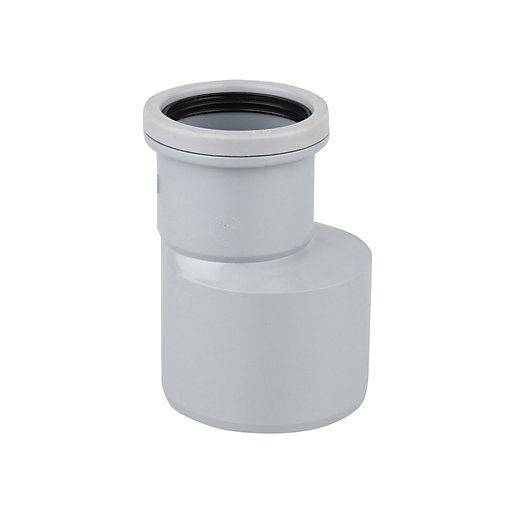 Grey Wavin OsmaSoil S/S Reducer, measuring 82x50mm, made of durable plastic with a smooth finish and a rubber seal for secure connections.