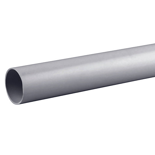 Grey 50mm plain-ended pipe made of durable material, measuring 4 meters in length, featuring a smooth surface and rounded edges for easy installation.