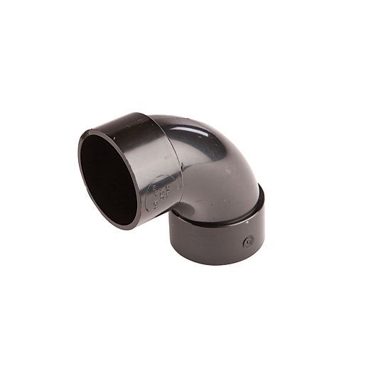 Black plastic 87.5-degree bend pipe fitting with a 32mm diameter, featuring a smooth surface and rounded edges for seamless connections.