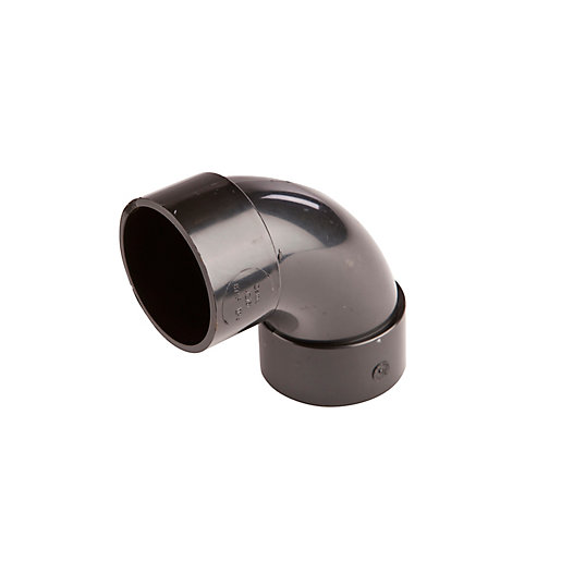 Black plastic 87.5-degree bend pipe fitting with a 40mm diameter, featuring smooth surfaces and rounded edges, designed for plumbing applications.