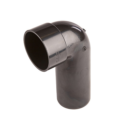 Black 90-degree long tail bend pipe fitting with a 40mm diameter, made of durable plastic, featuring smooth edges and a curved design for efficient plumbing connections.