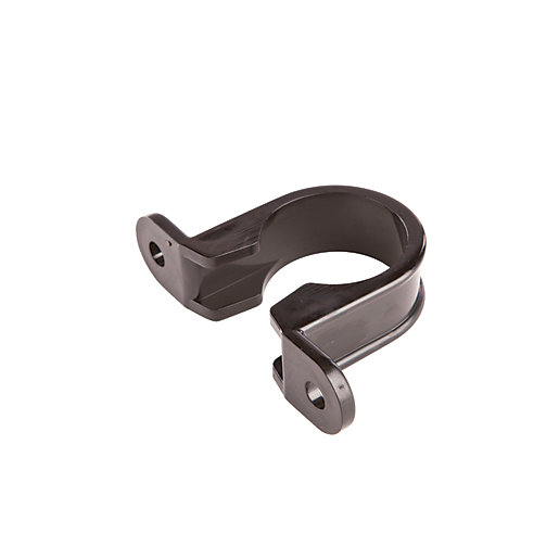 Black OsmaWeld 4Z081B pipe bracket designed for 32mm diameter pipes, featuring a sturdy plastic construction with two mounting holes for secure installation.