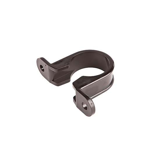 Black OsmaWeld 5Z081B pipe bracket made of durable plastic, designed for 40mm diameter pipes, featuring two mounting holes for secure installation.