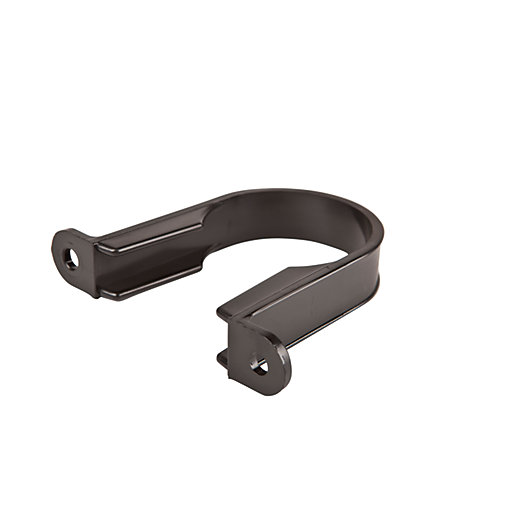 Black OsmaWeld 2Z081B pipe bracket made from durable plastic, designed for 50mm diameter pipes, featuring a U-shaped design with mounting holes for easy installation.