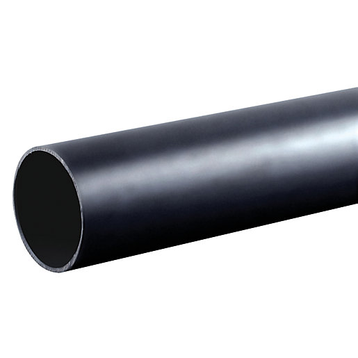 Black plain-ended pipe, 3 meters long and 50mm in diameter, made of durable material, featuring a smooth exterior finish.