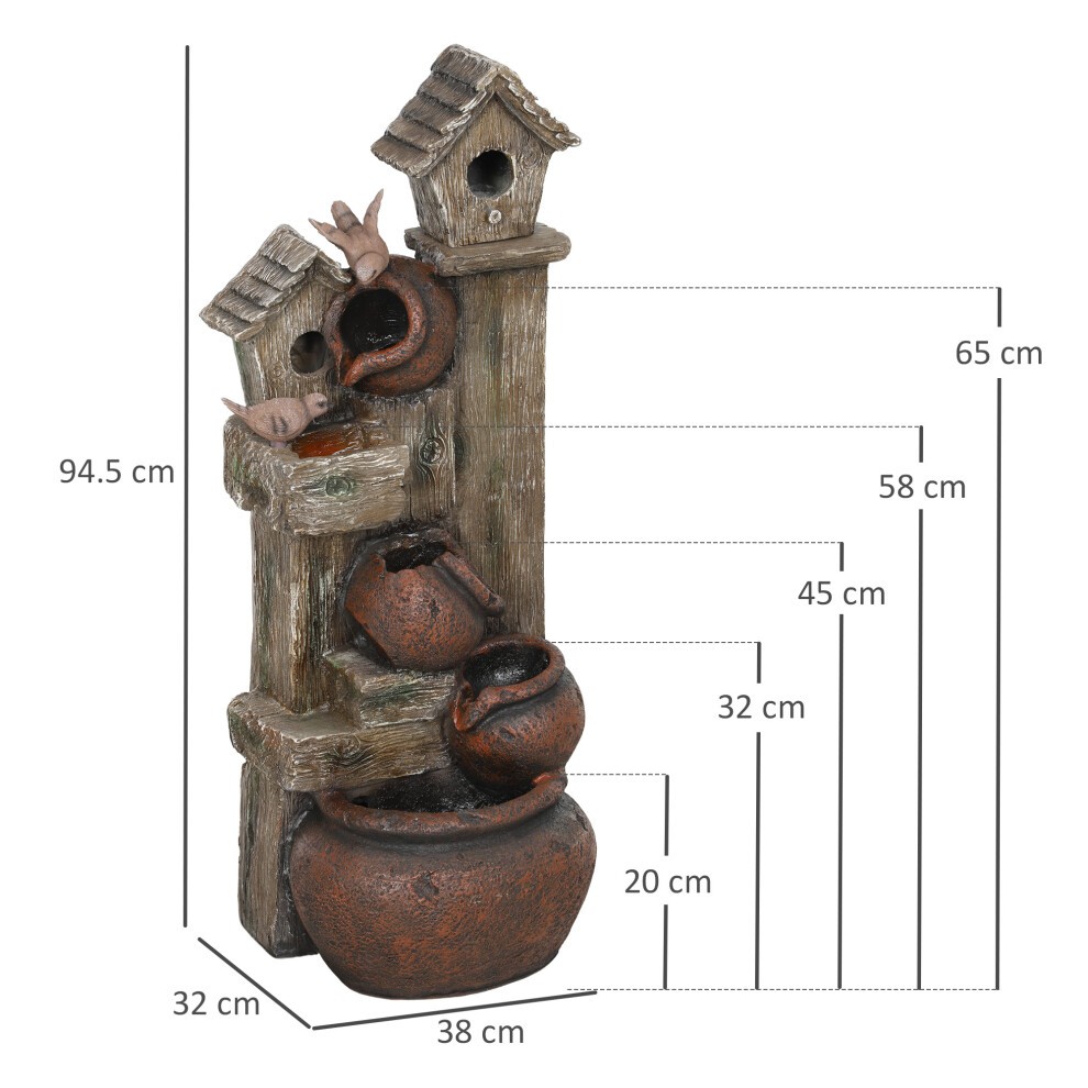 Outsunny 2 in 1 Resin Outdoor Waterfall Fountain with Birdhouse - image 2
