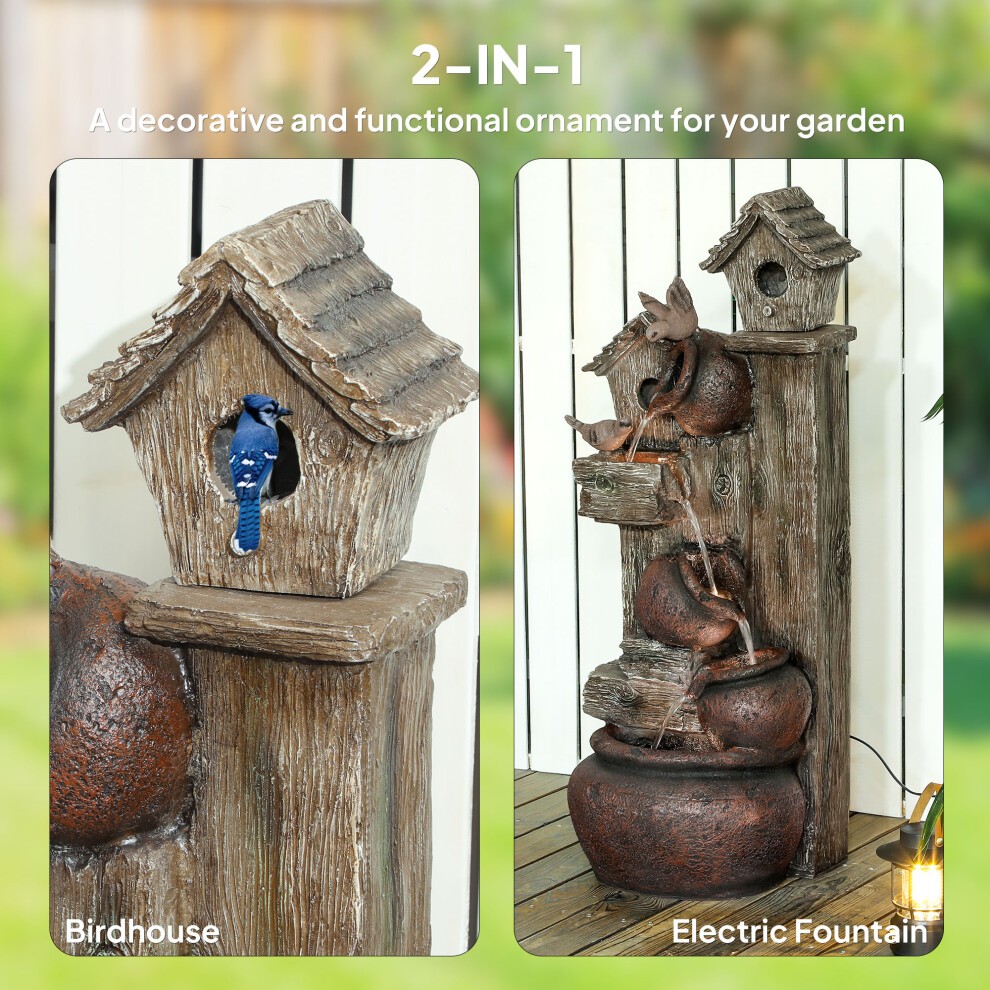 Outsunny 2 in 1 Resin Outdoor Waterfall Fountain with Birdhouse - image 3