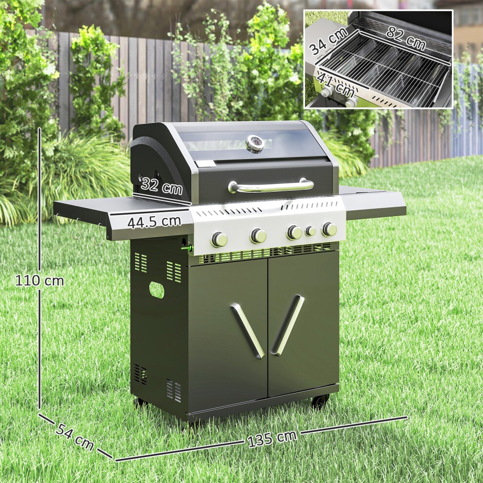 Outsunny Black 4+1 Burner Gas Barbecue Grill with Clear View Lid and Thermometer - image 2