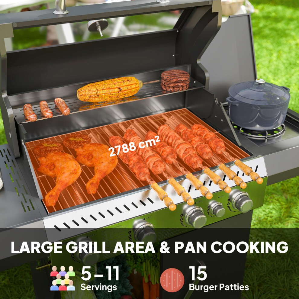 Outsunny Black 4+1 Burner Gas Barbecue Grill with Clear View Lid and Thermometer - image 3