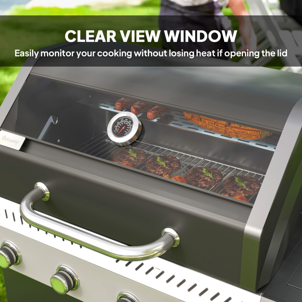 Outsunny Black 4+1 Burner Gas Barbecue Grill with Clear View Lid and Thermometer - image 4