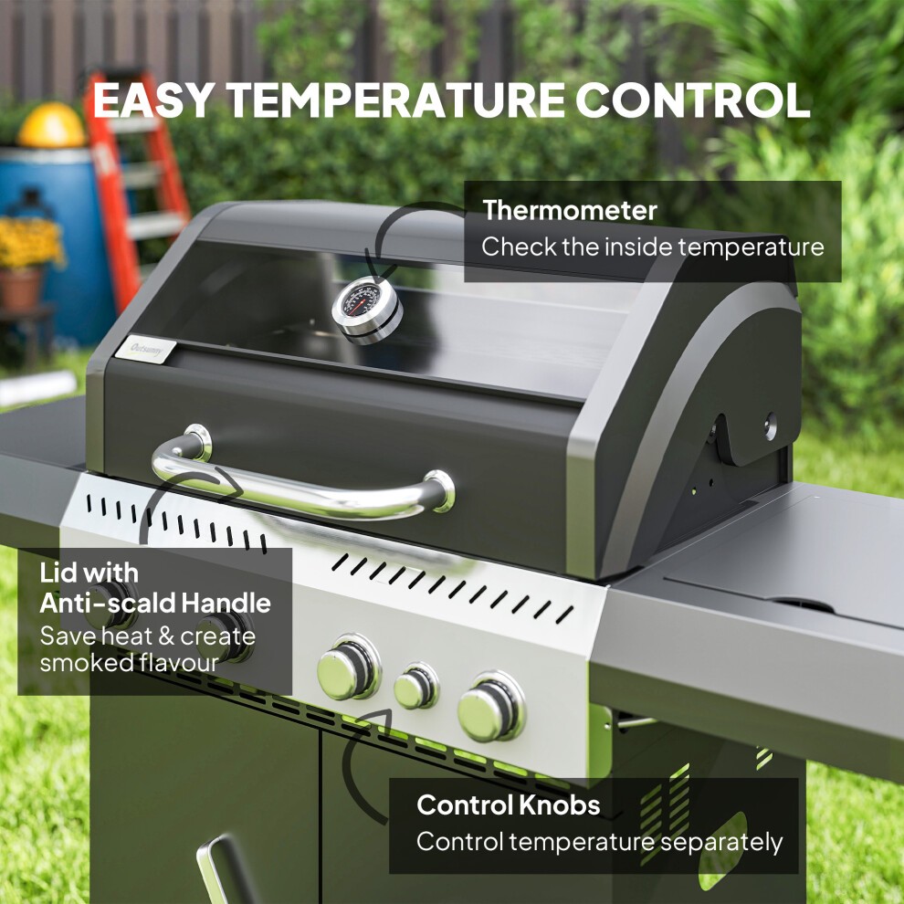 Outsunny Black 4+1 Burner Gas Barbecue Grill with Clear View Lid and Thermometer - image 5