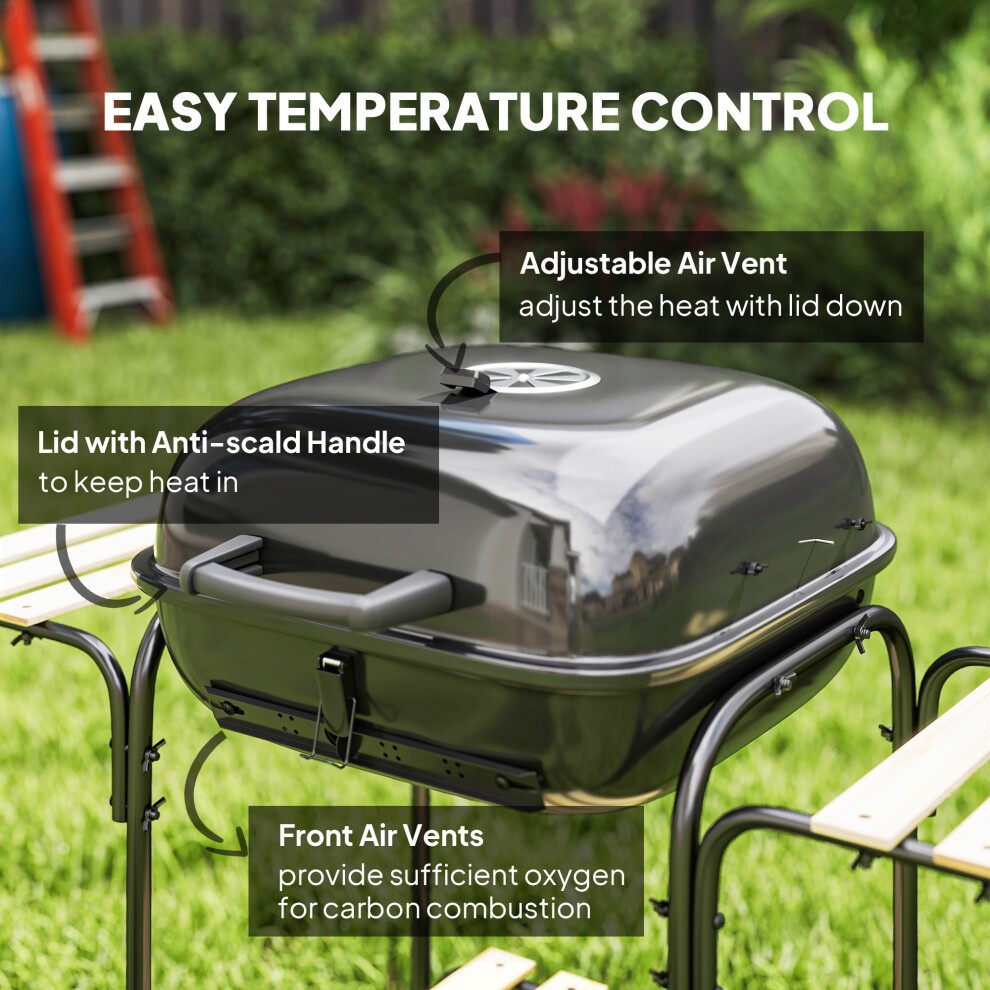 Outsunny Black Charcoal Barbecue Grill with Lockable Lid and Vent - image 4