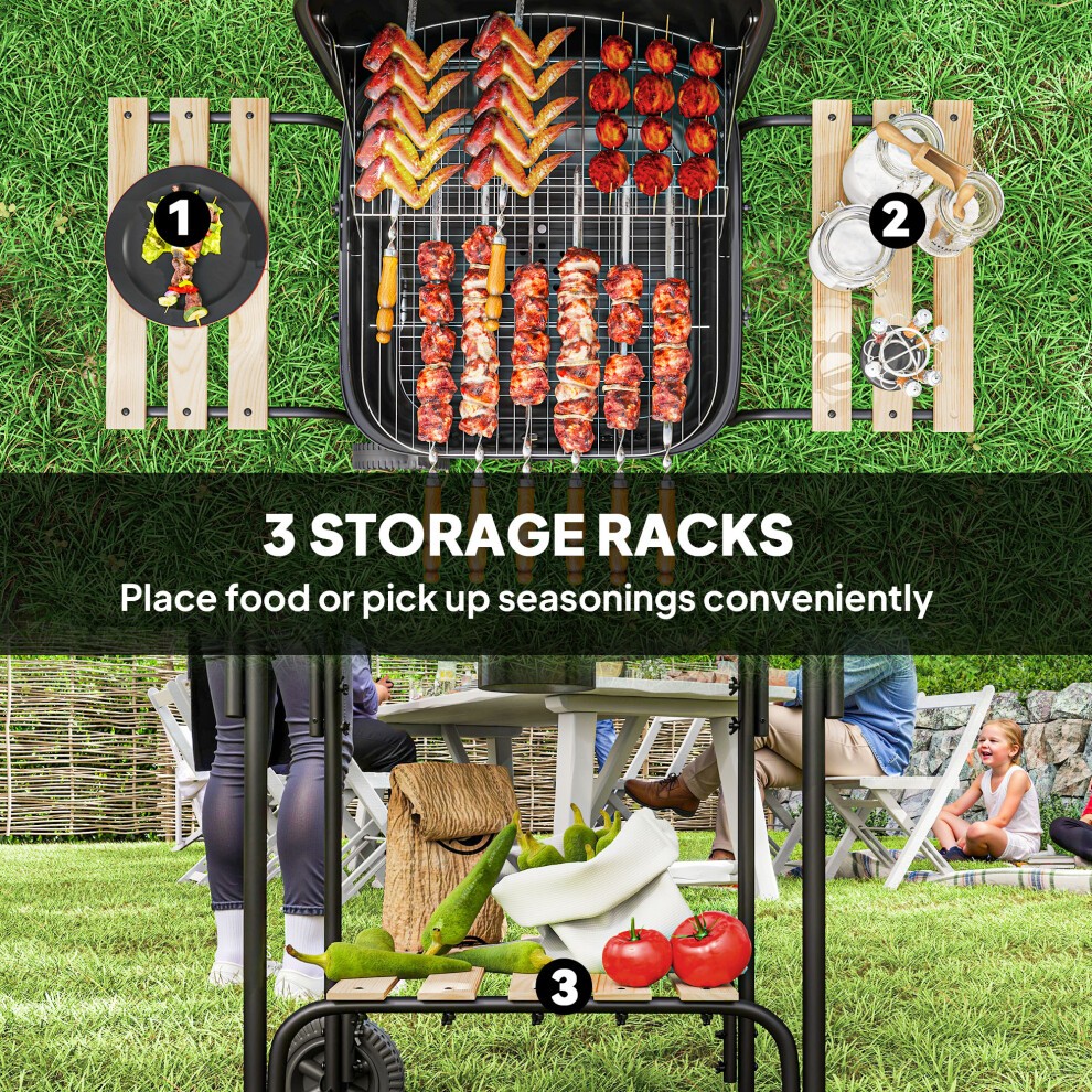 Outsunny Black Charcoal Barbecue Grill with Lockable Lid and Vent - image 5