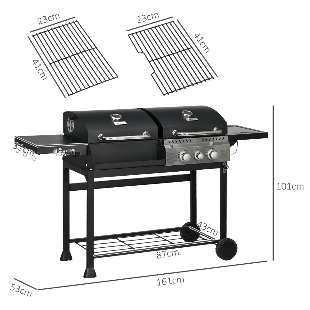 Outsunny Black Dual Fuel Barbecue Grill with Wheel and Warming Rack - image 2