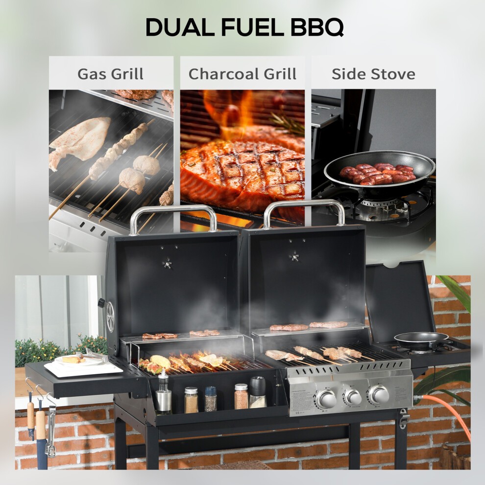 Outsunny Black Dual Fuel Barbecue Grill with Wheel and Warming Rack - image 3