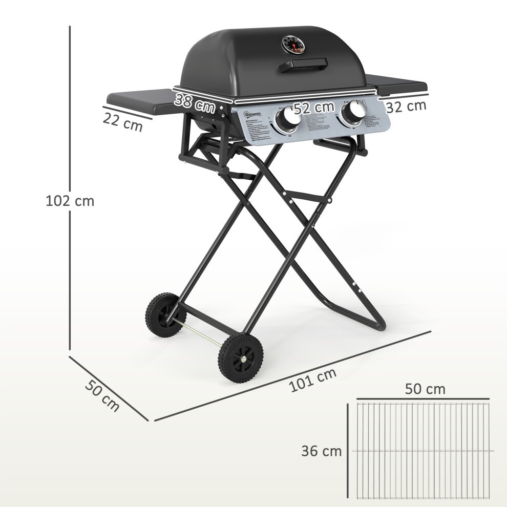 Outsunny Black Foldable Gas Barbecue Grill with Thermometer and Lid - image 2