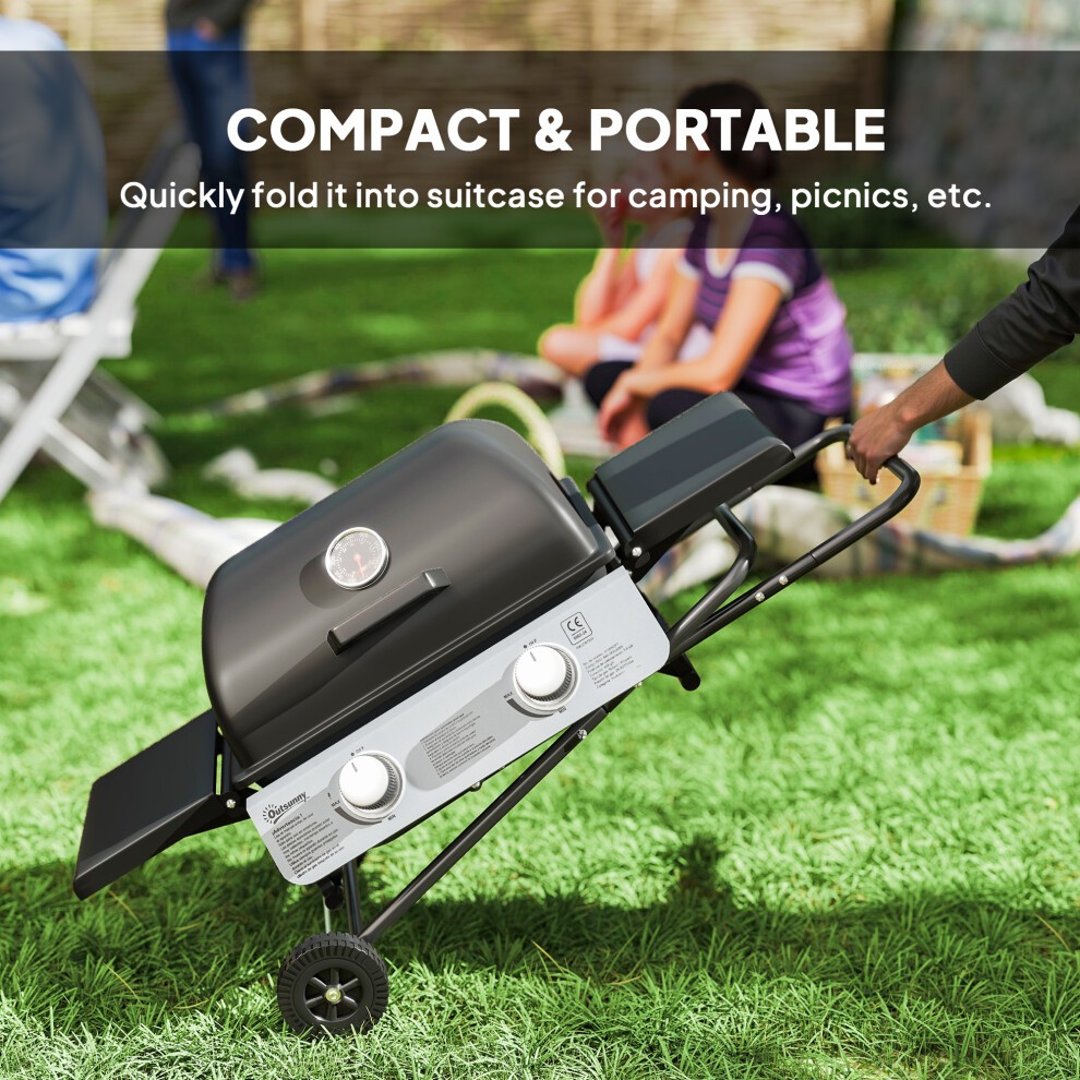 Outsunny Black Foldable Gas Barbecue Grill with Thermometer and Lid - image 3