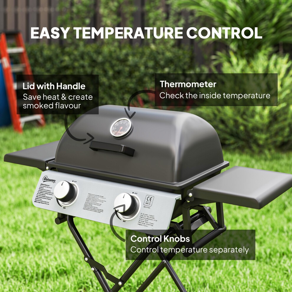 Outsunny Black Foldable Gas Barbecue Grill with Thermometer and Lid - image 5