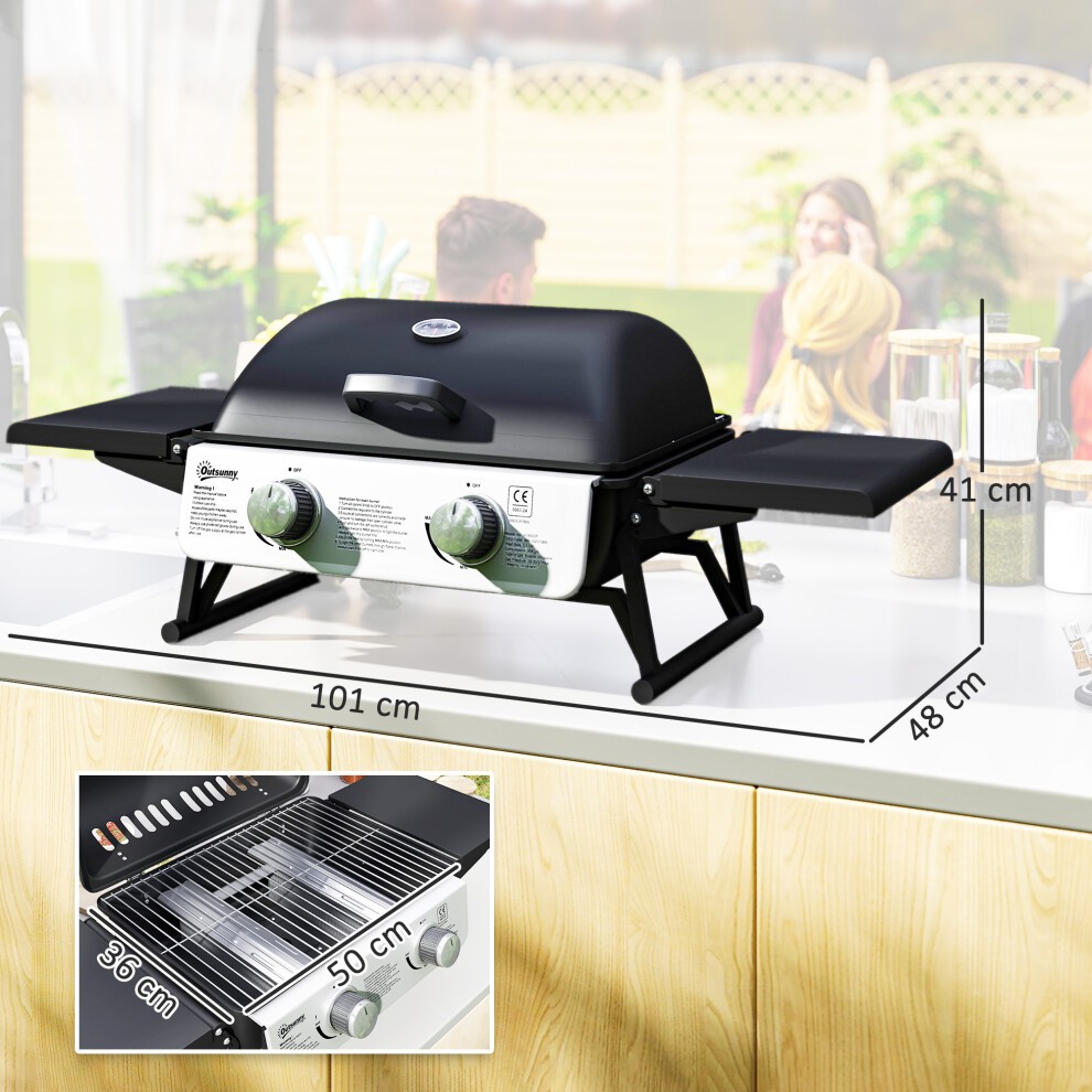 Outsunny Black Portable Tabletop Gas Barbecue Grill with Thermometer - image 2