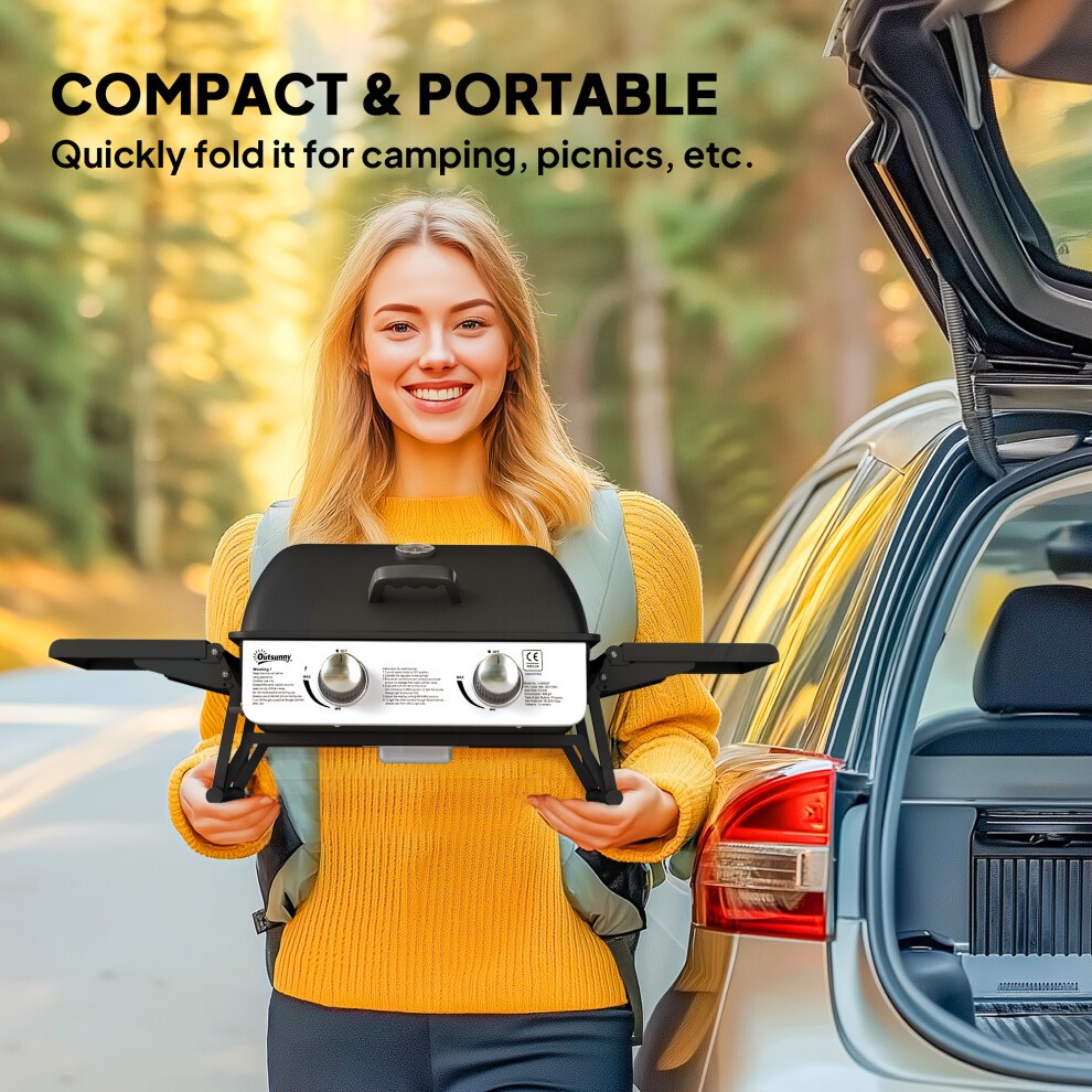 Outsunny Black Portable Tabletop Gas Barbecue Grill with Thermometer - image 3