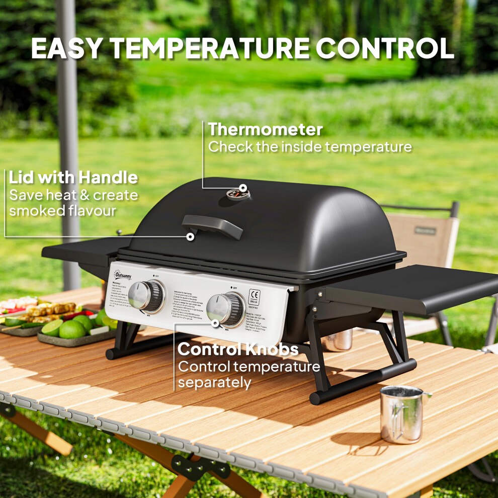 Outsunny Black Portable Tabletop Gas Barbecue Grill with Thermometer - image 5