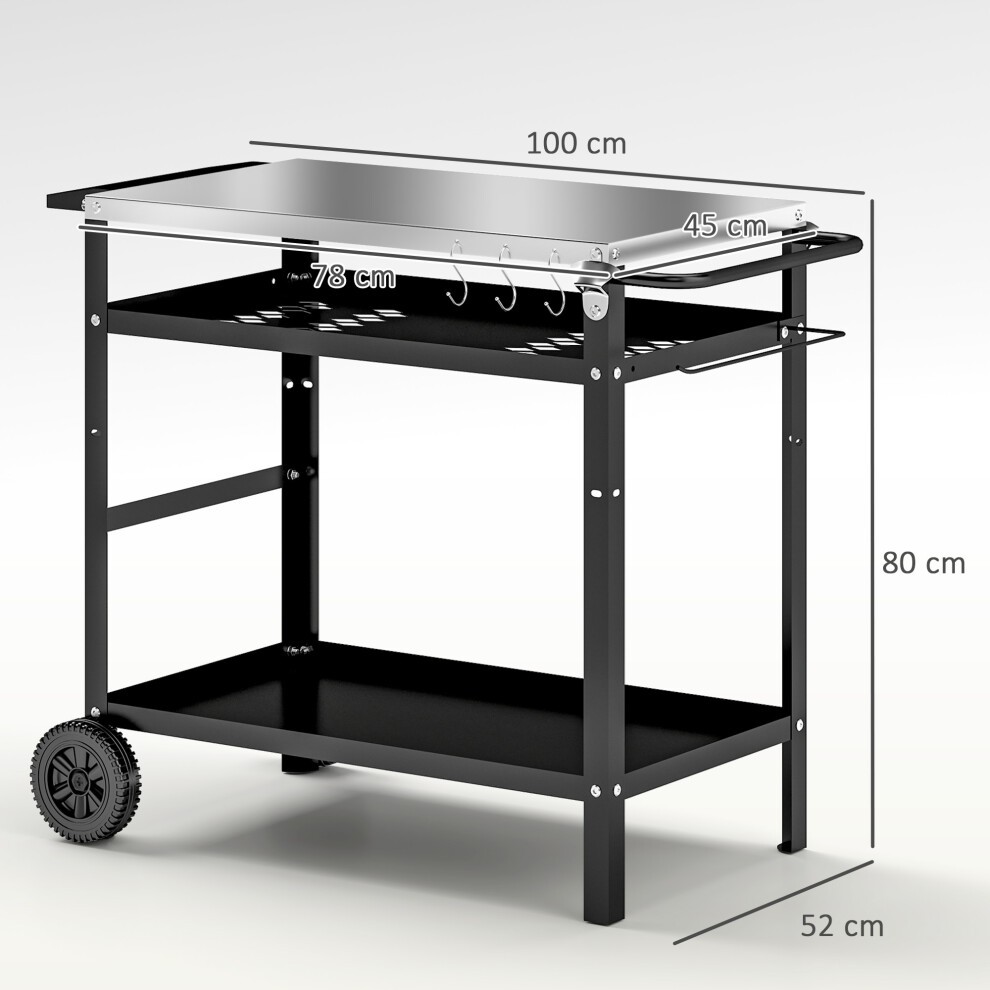 Outsunny Black Stainless Top Barbecue Trolley with Movable Pizza Table - image 2