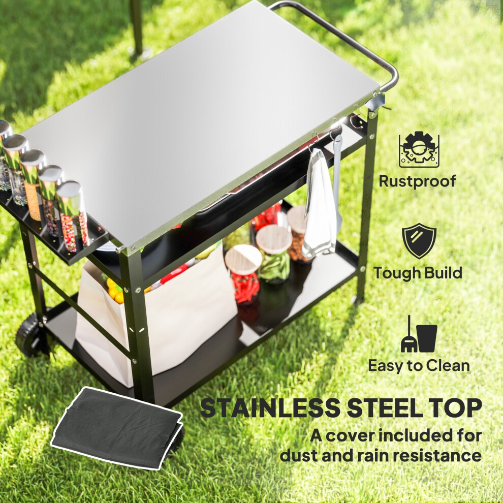 Outsunny Black Stainless Top Barbecue Trolley with Movable Pizza Table - image 3