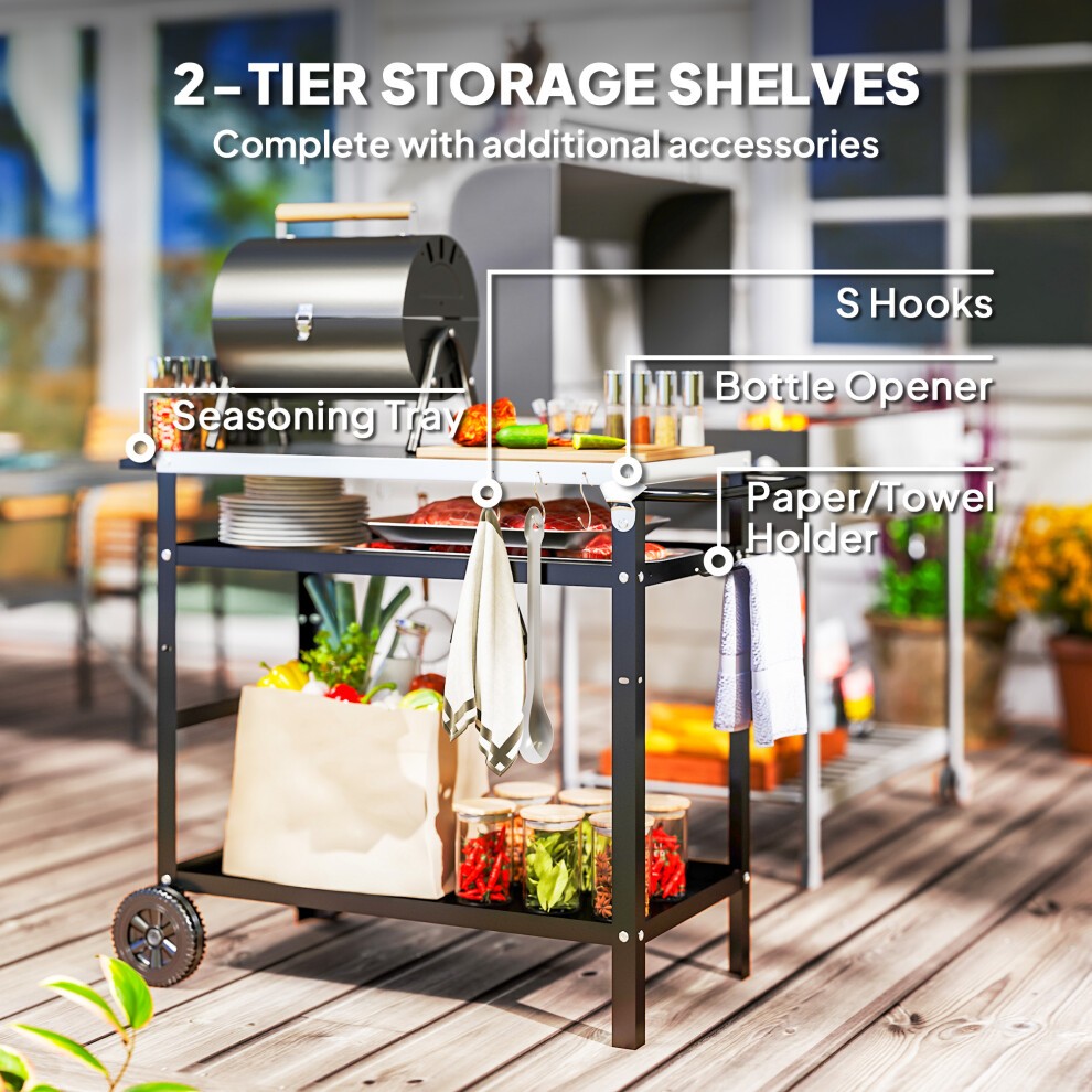 Outsunny Black Stainless Top Barbecue Trolley with Movable Pizza Table - image 4