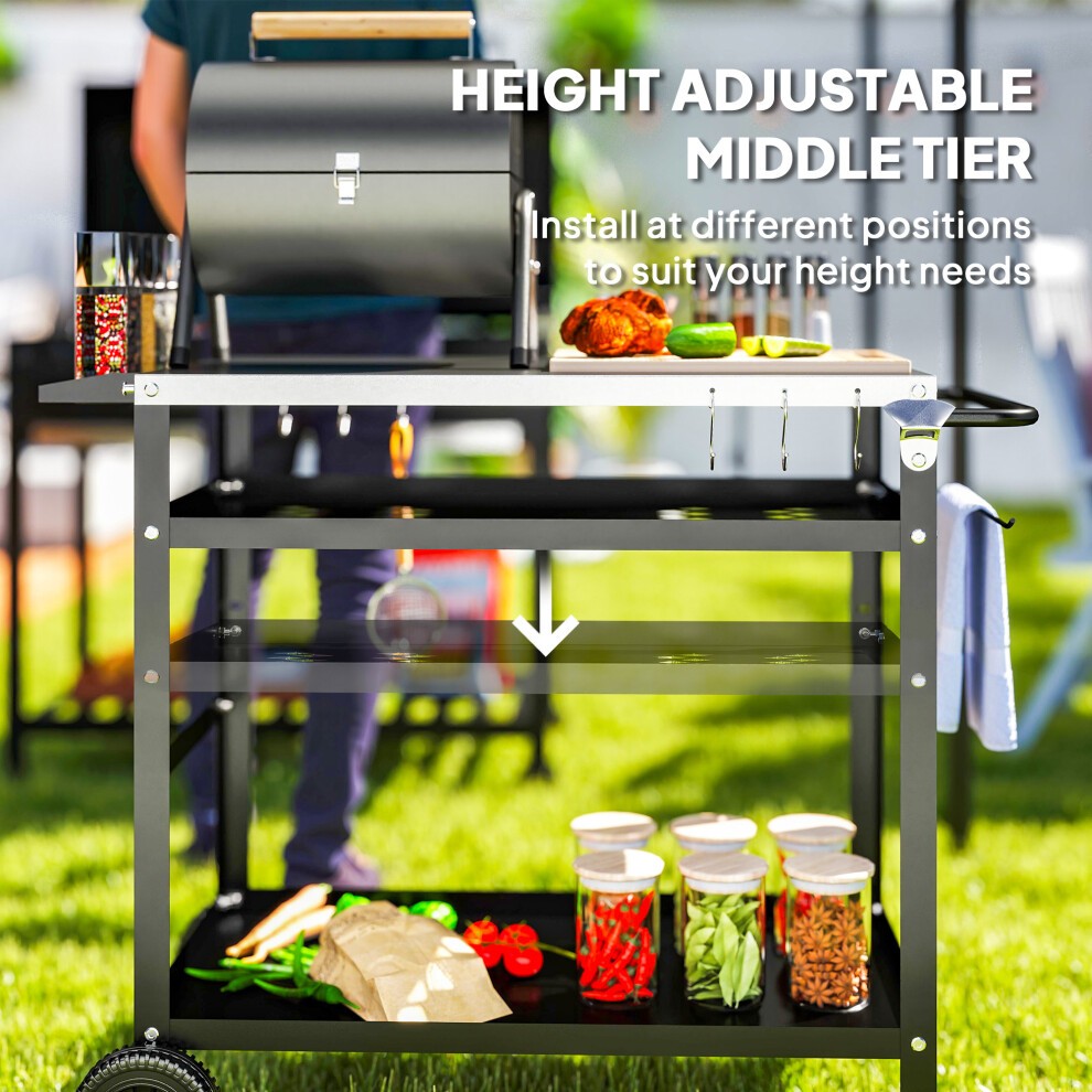 Outsunny Black Stainless Top Barbecue Trolley with Movable Pizza Table - image 5