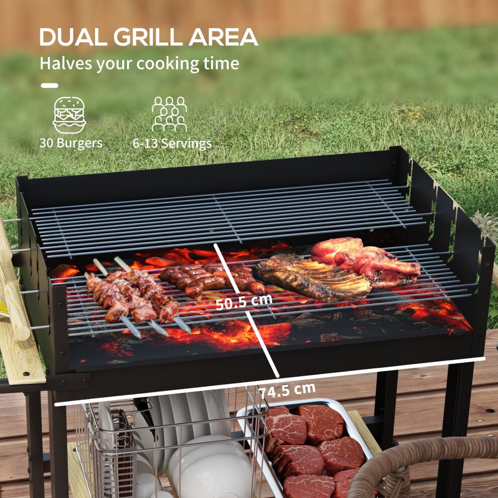 Outsunny Charcoal Barbecue Grill with Side Table and Storage Shelf - image 3