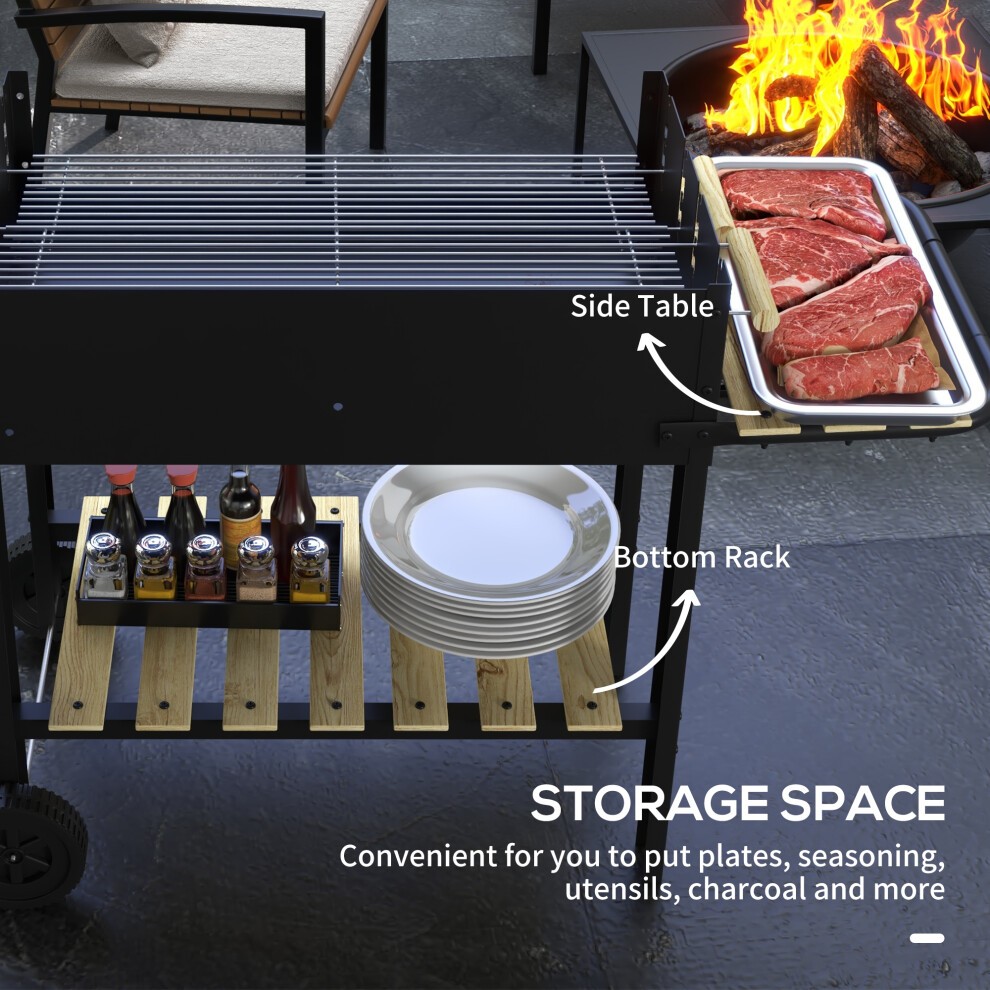 Outsunny Charcoal Barbecue Grill with Side Table and Storage Shelf - image 5