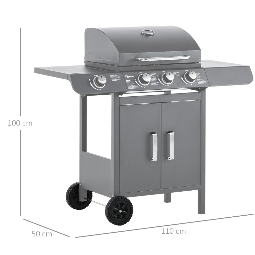 Outsunny Grey 3+1 Burner Gas Barbecue Grill with Cooking Area - image 2