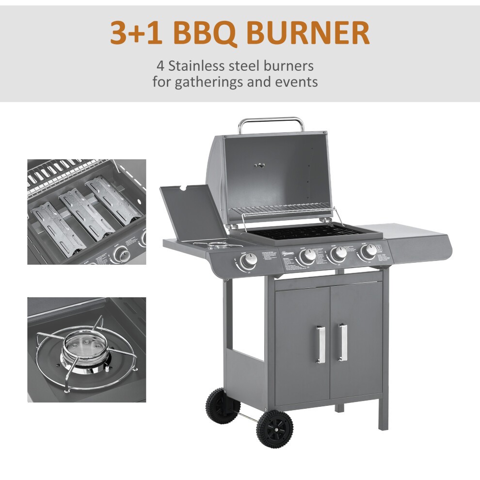 Outsunny Grey 3+1 Burner Gas Barbecue Grill with Cooking Area - image 4