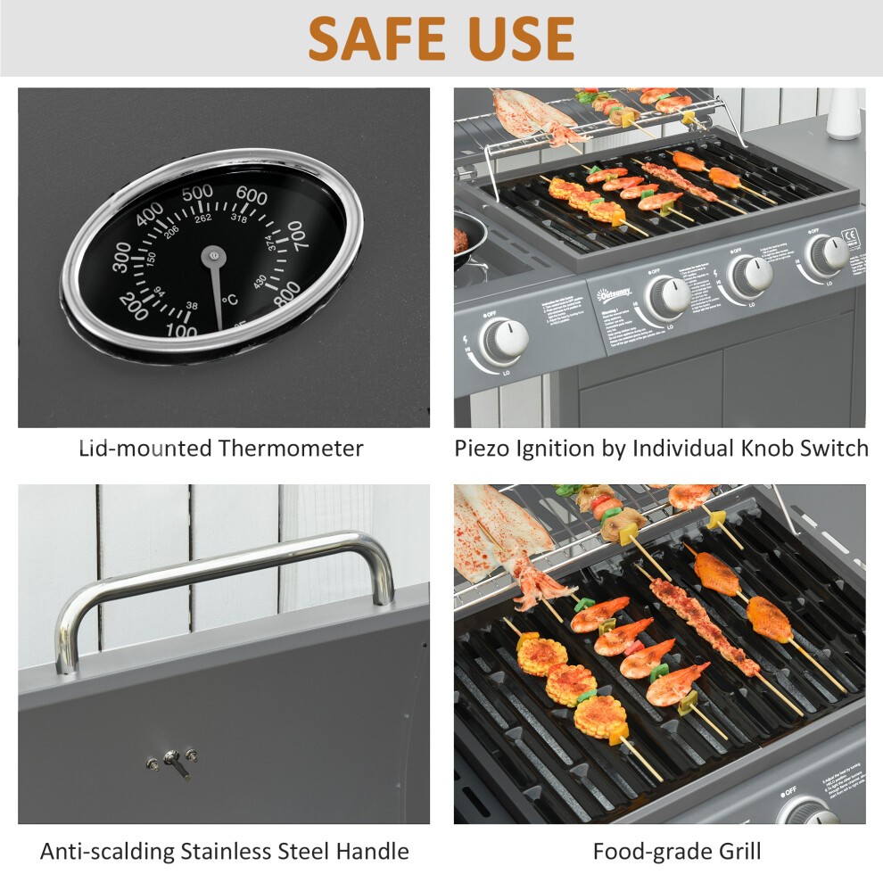 Outsunny Grey 3+1 Burner Gas Barbecue Grill with Cooking Area - image 5