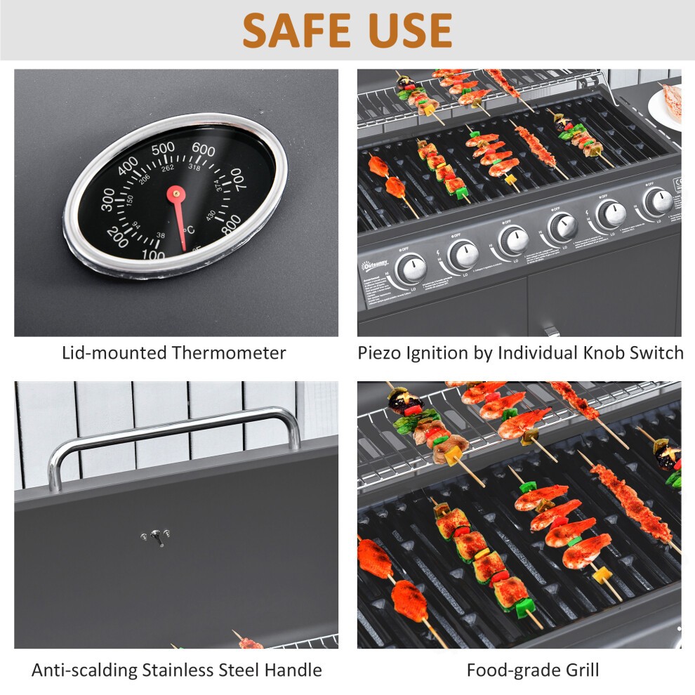 Outsunny Grey 6+1 Burner Gas Barbecue Grill with Wheel - image 5