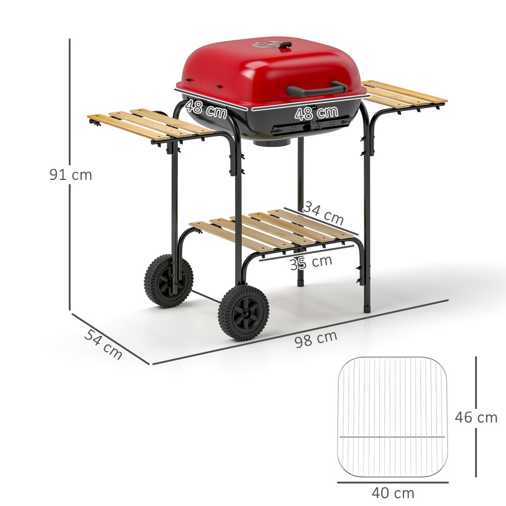 Outsunny Red Charcoal Barbecue Grill with Lockable Lid and Vent - image 2
