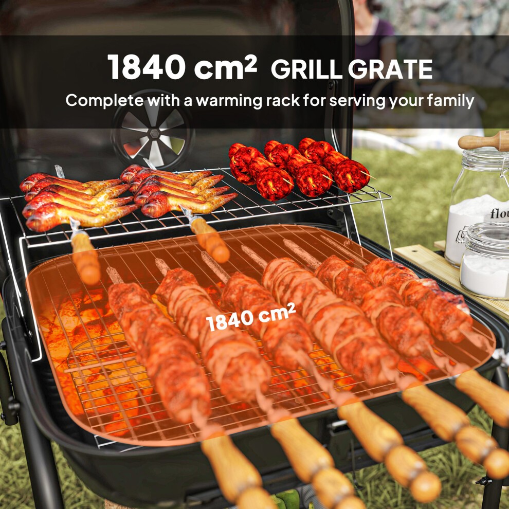 Outsunny Red Charcoal Barbecue Grill with Lockable Lid and Vent - image 3