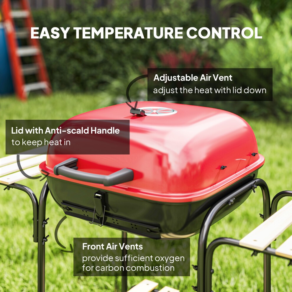 Outsunny Red Charcoal Barbecue Grill with Lockable Lid and Vent - image 4