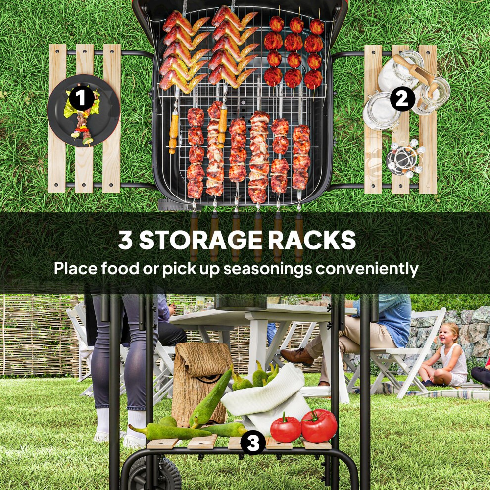 Outsunny Red Charcoal Barbecue Grill with Lockable Lid and Vent - image 5