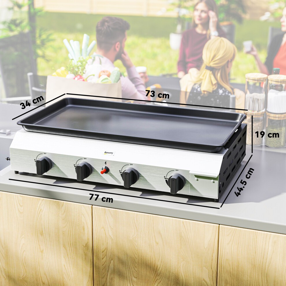Outsunny Silver 4 Stainless Steel Gas Burner Plancha Grill - image 2