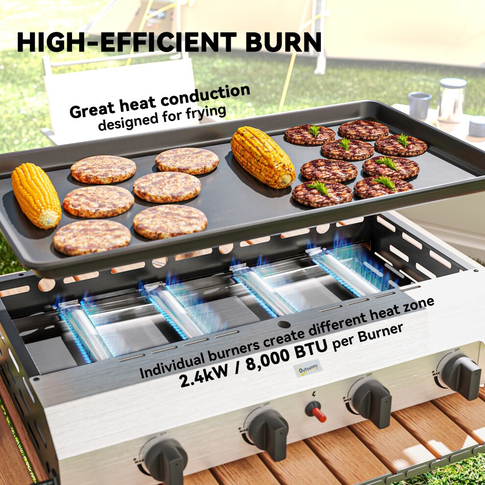Outsunny Silver 4 Stainless Steel Gas Burner Plancha Grill - image 3