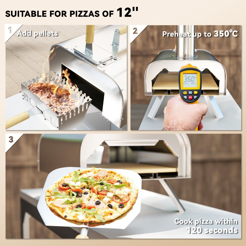 Outsunny Stone Portable Wooden Pellet Pizza Oven with Foldable Legs 12 inch - image 2