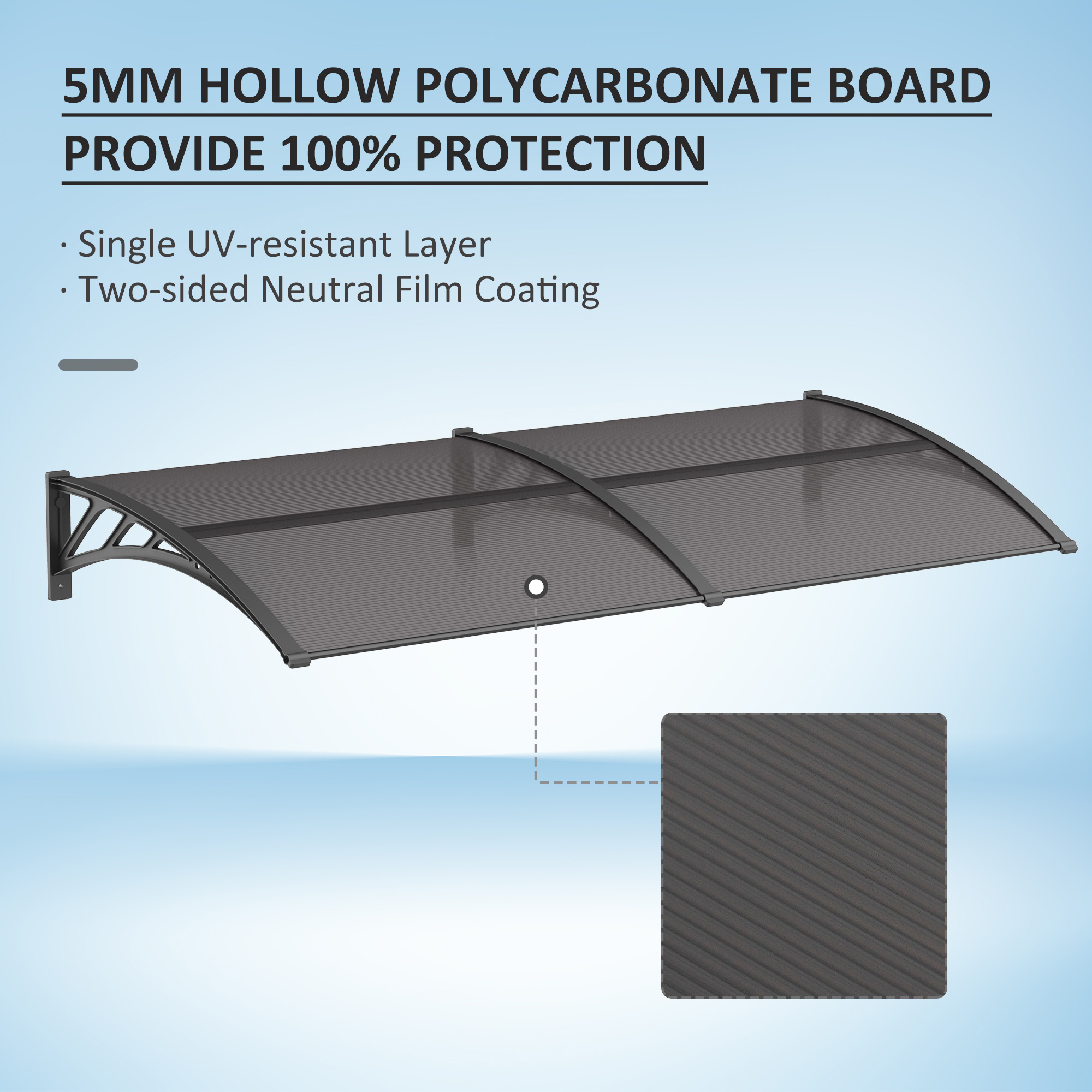 Outsunny Waterproof Door Canopy Awning Outdoor Window Rain Shelter Cover for Front/Back Door Porch Black 200 x 75cm Aosom UK - image 5