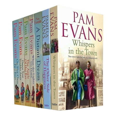 Eight paperback books by Pamela Evans, featuring colorful spines in shades of blue, green, and red, with the titles and author's name prominently displayed on the front cover.