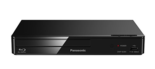 Sleek black Panasonic Blu-ray player with a glossy finish, featuring a disc slot, power button, and USB port on the front.
